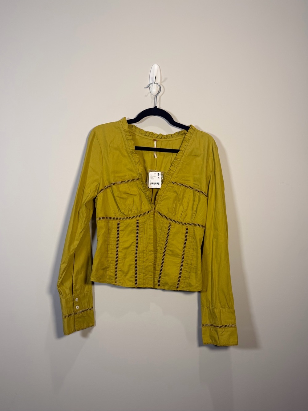 NWT Free People Frankie Corset Top Gold Lemon Party Ladder Stitch, size L